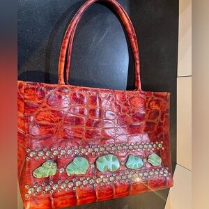 Kurtman Elegant Red Crocodile-Embossed Tote Bag